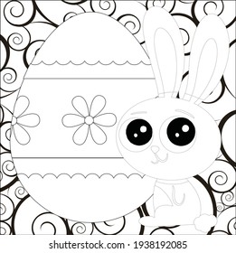 Easter Bunny with Easter egg. Easter Coloring Pages Printable and worksheet. Easter Activities for Kids. Black and white vector illustration for coloring book. Rabbit, Bunnies Coloring Page for Kids!