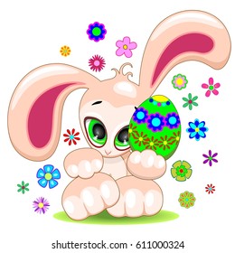 Easter Bunny with Egg Cute Cartoon Character