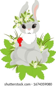 easter bunny with egg in daisies