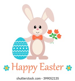 easter bunny with egg and flower and text vector