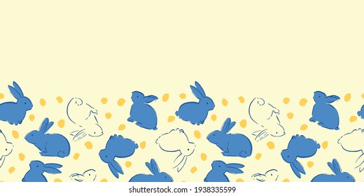 Easter Bunny Egg Frame Border Seamless Pattern. Vector illustration. 