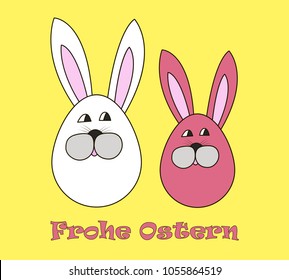 Easter bunny egg. Frohe Ostern. Happy Easter in German. Vector holiday card