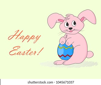 Easter bunny with egg. Happy Easter card - vector illustration