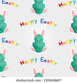 Easter bunny with egg. Happy Easter. Vector illustration on white background. Seamless pattern. Flat design style. Swatch inside
