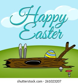 Easter bunny and egg are hiding. Perfect Easter postcard. EPS10. Vector illustration.