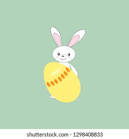 Easter bunny and egg to holiday. Modern stylish abstract card for greeting. Egg rabbit. Symbol love, life, spring. Colorful template for prints, banner, card, label. Symbol design Vector illustration