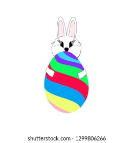 Easter bunny and egg to holiday. Modern stylish abstract card for greeting. Egg rabbit. Symbol love, life, spring. Colorful template for prints, banner, card, label. Symbol design Vector illustration