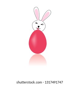Easter bunny and egg to holiday. Modern stylish abstract card for greeting. Egg rabbit. Symbol love, life, spring. Colorful template for prints, banner, card, label. Symbol design Vector illustration