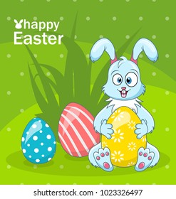 Easter Bunny Egg Hunt, Cartoon Rabbit, Greeting Banner - Illustration