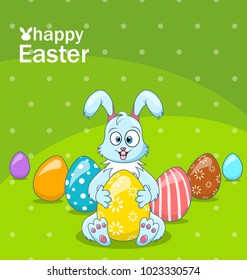 Easter Bunny Egg Hunt, Cartoon Comic Rabbit, Celebration Banner - Illustration Vector