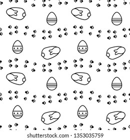 Easter bunny, egg hunt seamless pattern with outlined elements. Black and white minimalistic design.