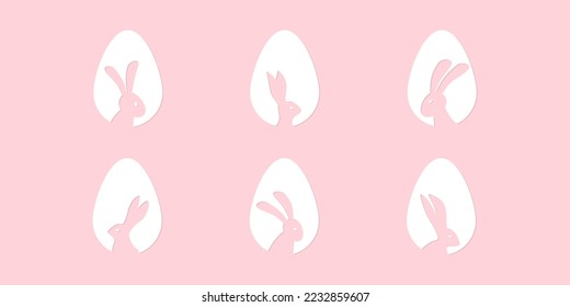 Easter bunny. Egg hunt vector set. Isolated eggs with rabbit. Easter icon with bunny ears.