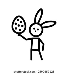 easter bunny with egg icon, cute rabbit character, simple flat style, isolated on transparent