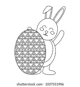 easter bunny with egg icon image vector illustration design  black dotted line