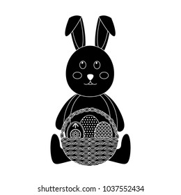 easter bunny with egg icon image vector illustration design  black and white
