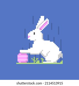 easter bunny and easter egg illustration. funny, cute, adorable. Happy Easter. pixel art or 8 bit. vector design. game elements or assets