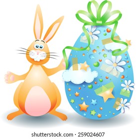 Easter bunny and Easter egg isolated on white, vector eps10