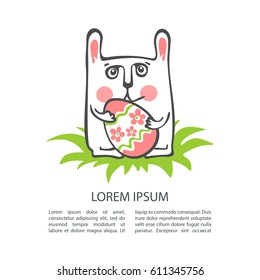 Easter bunny and egg isolated on white background. Holiday set. Design element for greeting cards or flyers.