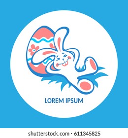 Easter bunny and egg isolated on white background. Holiday set. Design element for greeting cards or flyers.