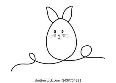 Easter bunny with egg line art.  Easter egg line art vector illustration. Easter egg line drawing on white background. Rabbit and egg vector design. easter logo illustration.