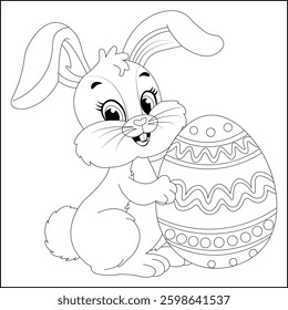 Easter Bunny With Egg Line art for kids