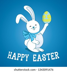 Easter bunny with easter egg on blue background.