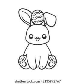 Easter bunny with egg on its head cartoon outline illustration