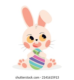 Easter Bunny with egg on white background - Vector illustration