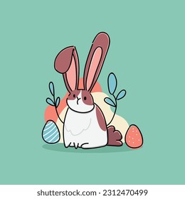 Easter Bunny with Egg and Plant. Some Bunny Loves You. Easter Bunny. Bunny Ears. Cute print. Vector