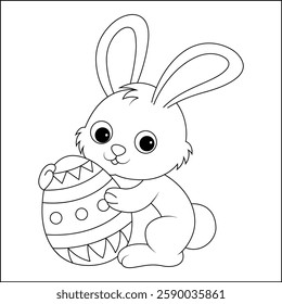 easter bunny with easter egg rabbit line art coloring page for kids