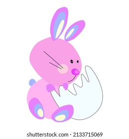 easter bunny with egg shell looking for chick vector illustration for happy easter