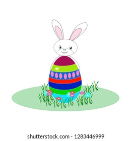 Easter bunny and egg sign. Holyday background design. Modern stylish abstract card for greeting. Symbol love, life, spring. Colorful template for prints, banner, card, label. Vector illustration