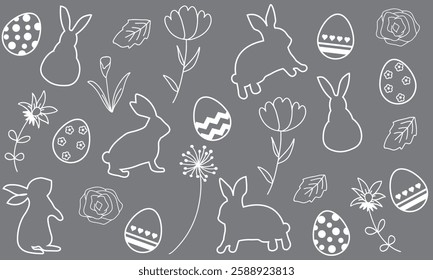 Easter bunny and egg silhouette background monochrome