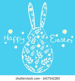 Easter bunny egg silhouette floral pattern vector illustration