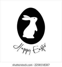 Easter Bunny in an egg. Simple black and white vector in flat style for design. Happy Easter.