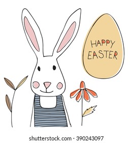 Easter bunny with egg and spring flowers