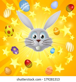 An Easter bunny, Easter egg and star explosion concept illustration