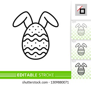 Easter Bunny Egg Thin Line Icon. Holiday Poster. Spring Banner In Flat Style. Simple Illustration, Outline Symbol. Linear Pictogram. Vector Sign Isolated On White. Editable Stroke Icon Without Fill