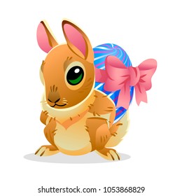 Easter bunny with the egg. Vector cartoon illustration isolated on white background. Cute rabbit character for the holiday design and cards