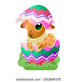 Easter bunny in the egg. Vector cartoon illustration isolated on white background. Cute rabbit character for the holiday design and cards