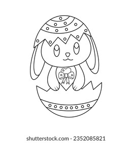 Easter bunny with egg vector hand drawn coloring book illustration