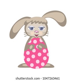 Easter bunny with egg. Vector illustration isolated.