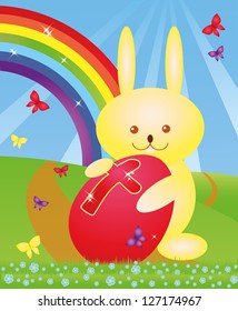 Easter bunny with egg, vector illustration