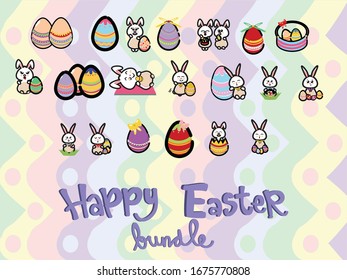 Easter Bunny Egg Vector Illustration Character Bundle