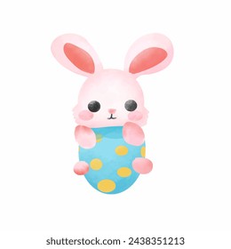 Easter bunny with egg. Watercolor illustration isolated on white background.