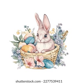 easter bunny, easter egg watercolor vector illustrations for tshirt, sticker, mug, printing, sublimation