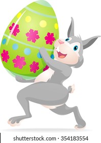 Easter Bunny and Egg-Cute rabbit carrying big painted egg.