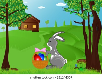 Easter bunny with the eggs