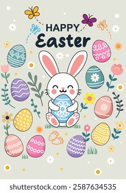 Easter Bunny With Eggs Background Graphic Art Vector