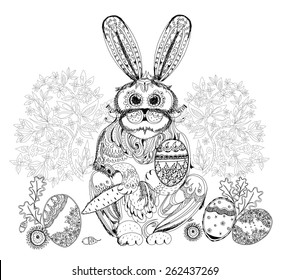 Easter bunny and eggs background, Sketch